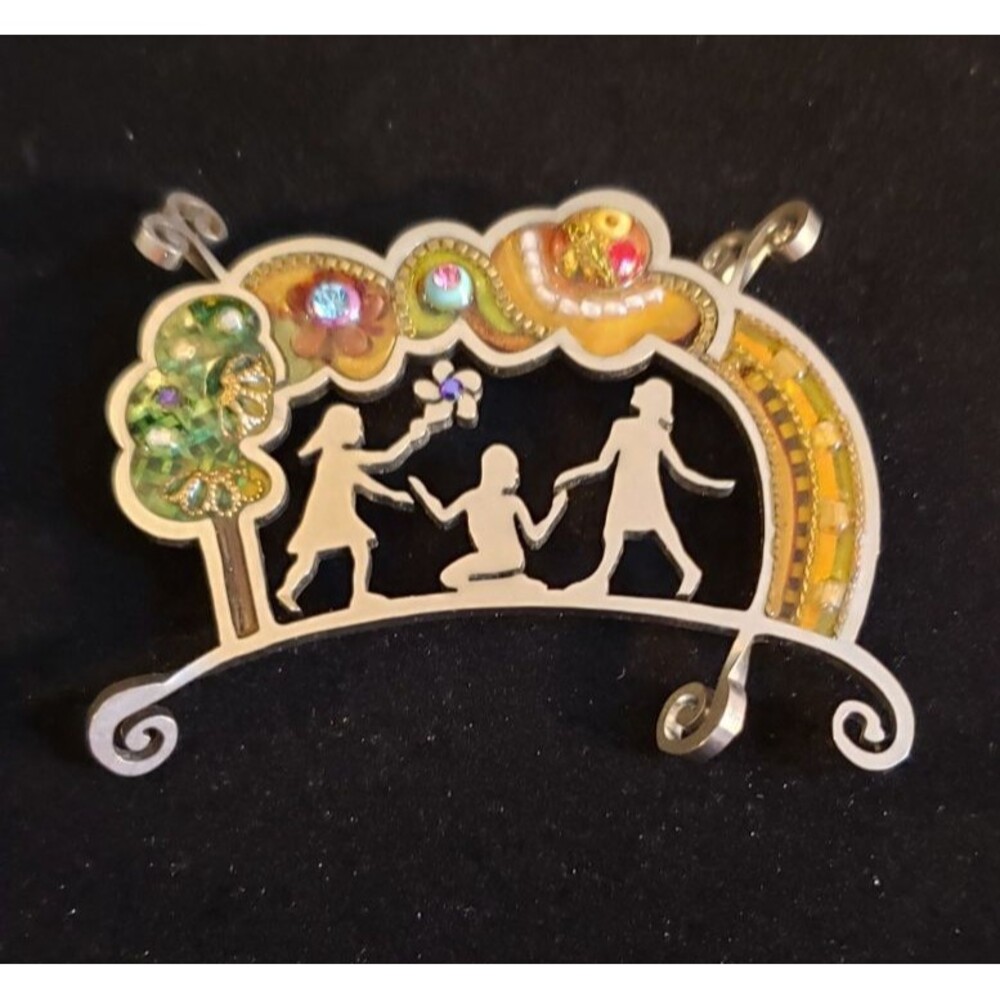 Whimsical Vintage Seeka Large Art Brooch/Pin - Family figures with lots of color